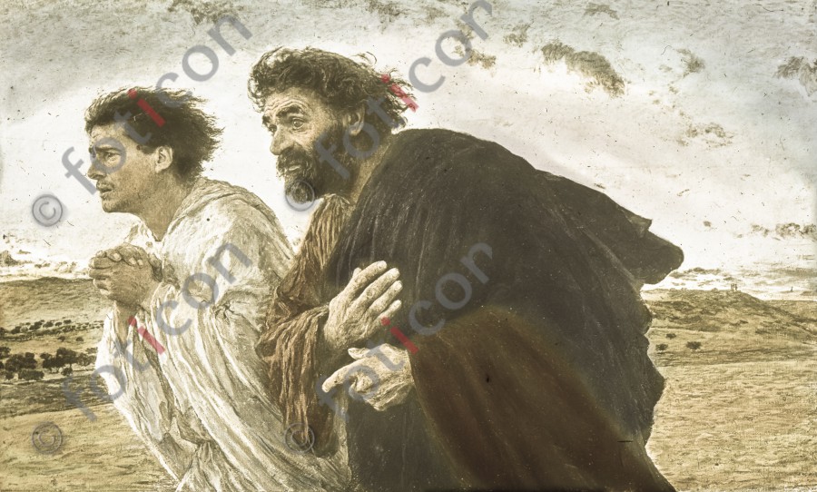 Zwei Jünger eilen zum Grab von Jesus Christus | Two disciples hurry to the grave of Jesus Christ - Foto simon-134-062.jpg | foticon.de - Bilddatenbank für Motive aus Geschichte und Kultur